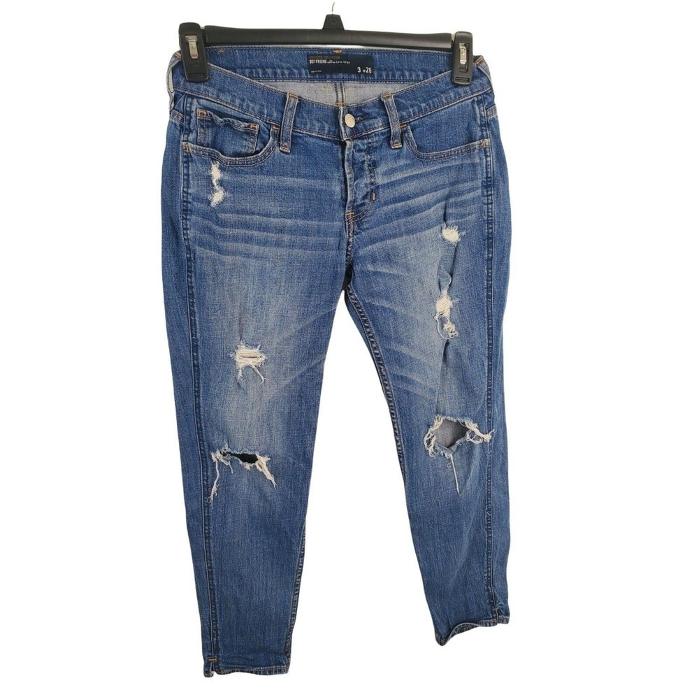 Hollister Jeans 3/26 Womens Ankle Boyfriend Low Rise Distressed Button Fly Mediu